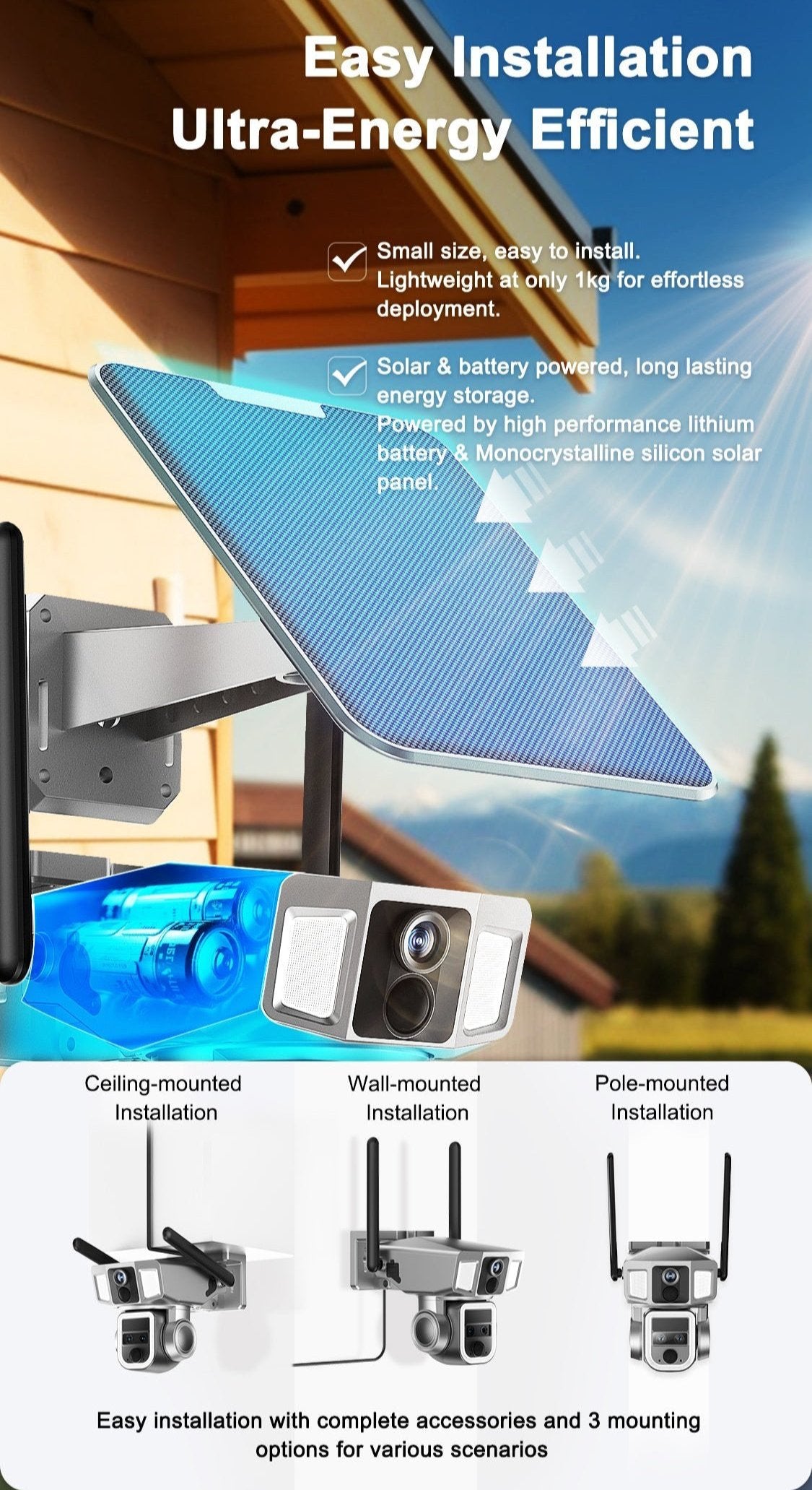 ELE- E7A（4G vision） 2K Solar&Battery  Dual Linkage PTZ  Camera