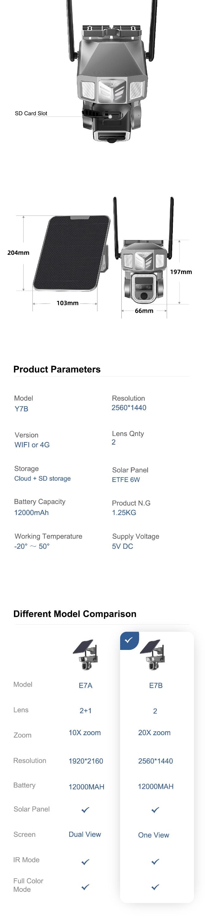 ELE- E7B（4G vision）   2K Solar&Battery Continuous Zoom Camera