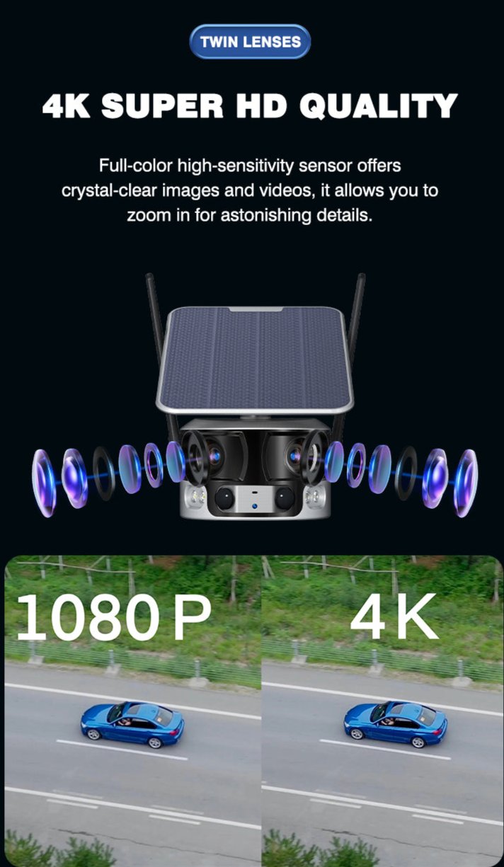 ELE- E6 (4G Vision) 4K Solar- und Akku-Doppelobjektiv-Ultraweitwinkel-Akkukamera